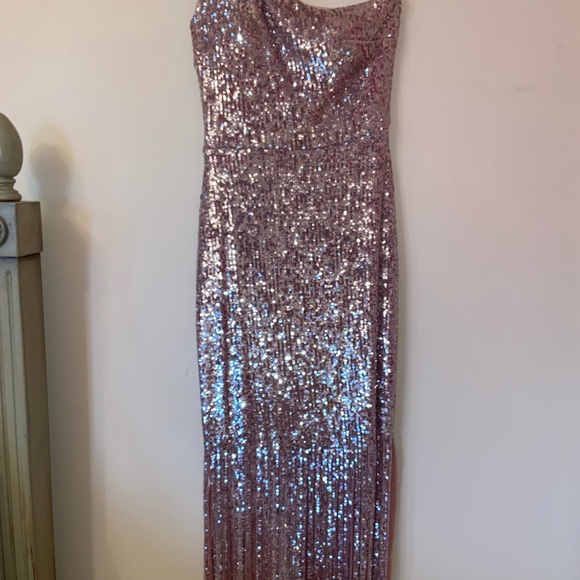 Aqua Sequined Fringed Hem Gown - Picture 2 of 7